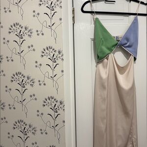 Elegant Silk Color Block Dress